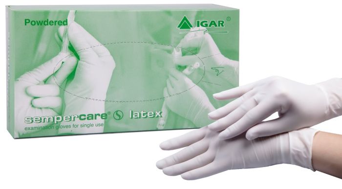 Перчатки латексные нестерильные, опудренные, SemperCare